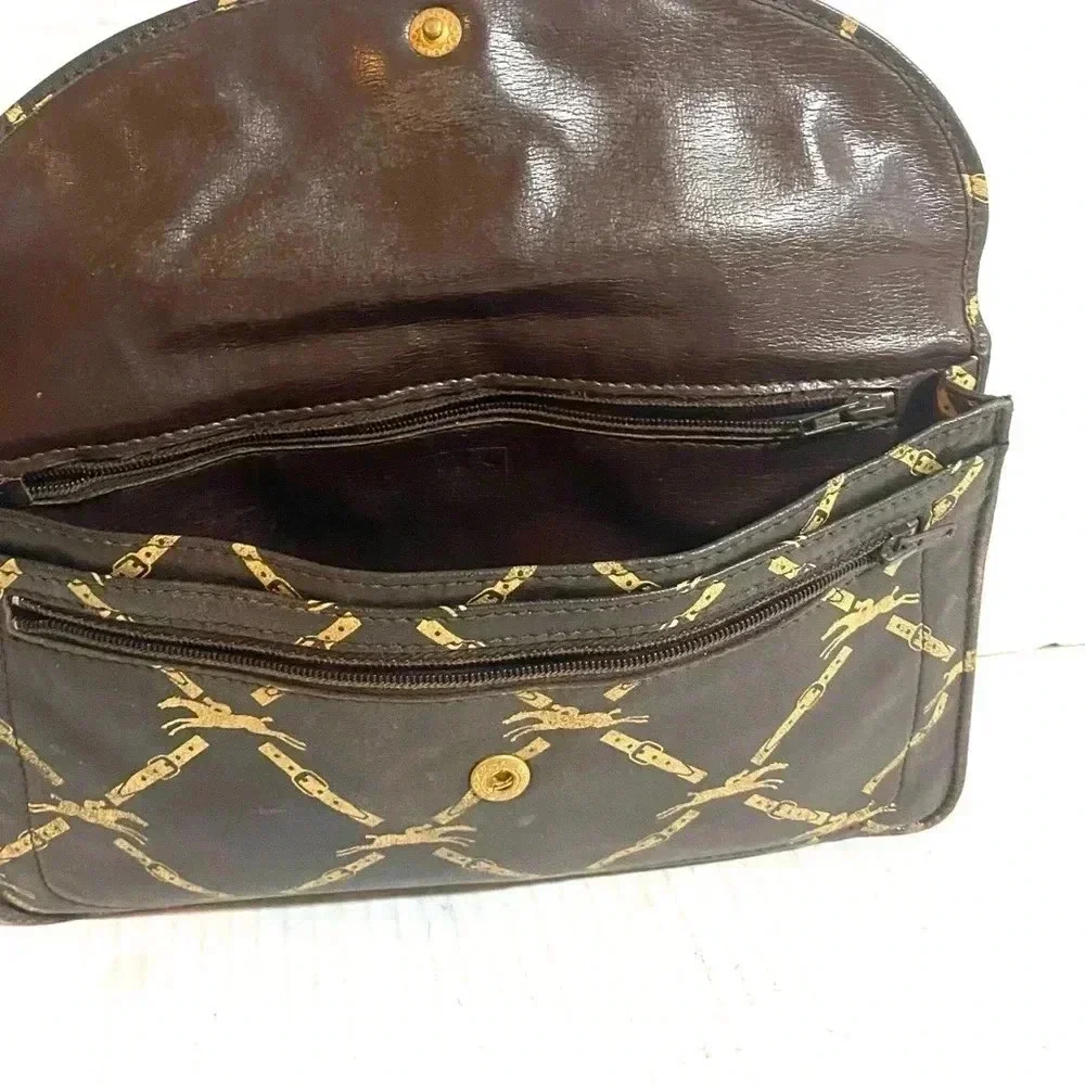 Longchamp vintage lattice brown leather clutch bag